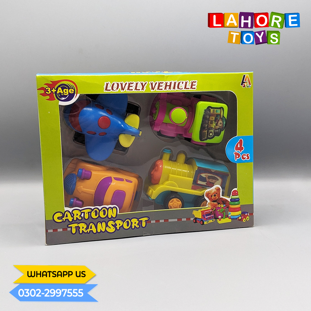 Pack Of 4 Cute Cartoon Vehicles Set